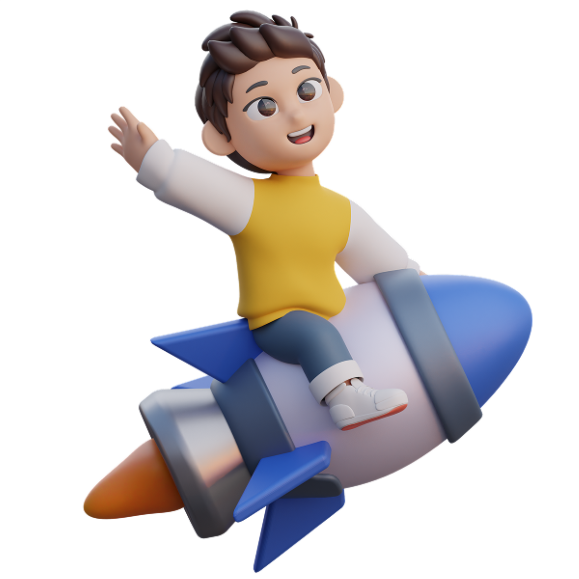 Illustration of a boy on a rocket